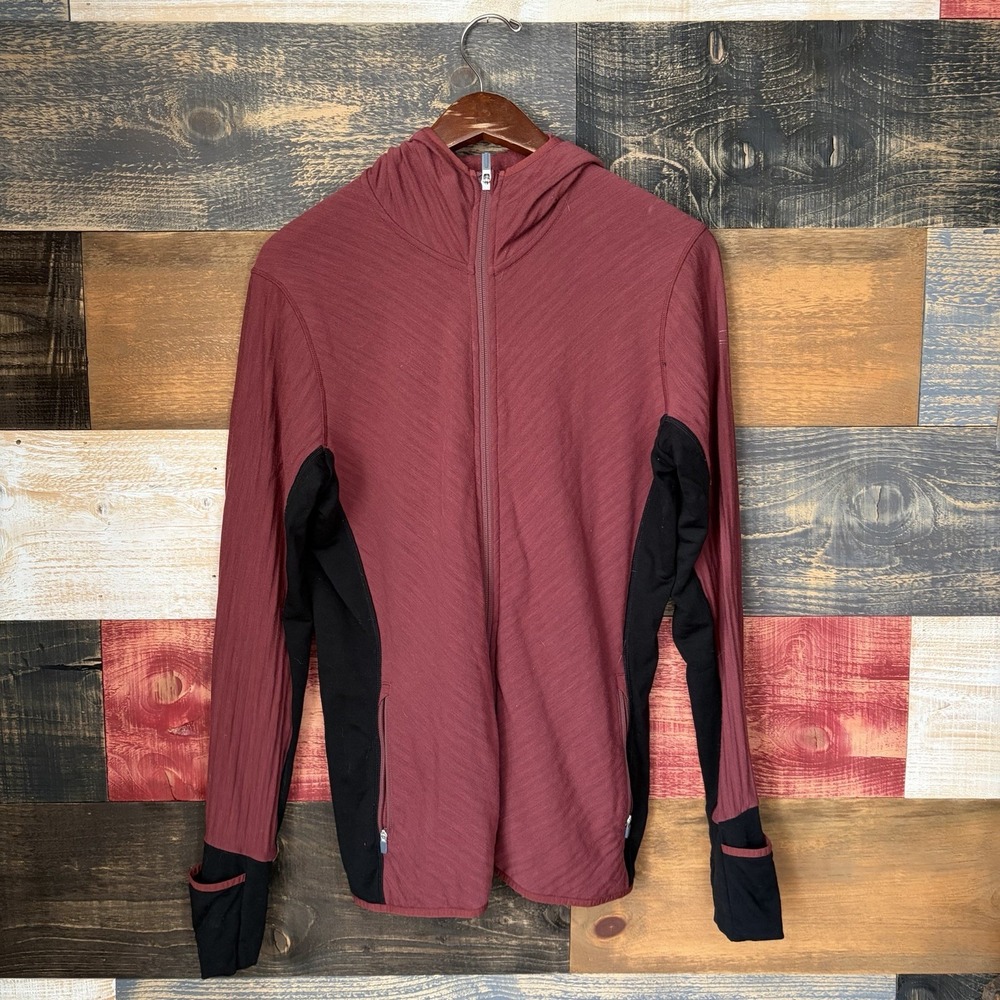 Icebreaker Full Zip Pink Merino Wool Hooded Base Layer XL Womens